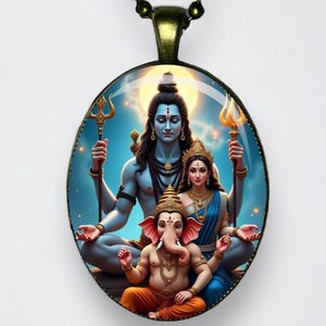 Collana Shiva, Parvati e Ganesha Ciondolo Uma-Maheshvara Meditazione Uma Maheshvara Amuleto di loto Yoga Om Mantra Shiva Parvati