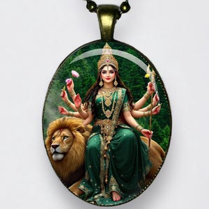 Collana Durga Adi Shakti, Mahishasura Mardini, Ciondolo Bhagavati Meditazione Bhavani Amuleto di loto Dea del potere, della forza e della protezione