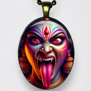 Collana Kali, Ciondolo Kalika, Amuleto Mahakali, Yoga Ohm, Dea Madre del Loto; Dea del Tempo, del Cambiamento, della Creazione, del Potere, della Distruzione e della Morte