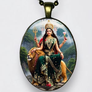 Collana Durga Adi Shakti, Mahishasura Mardini, Ciondolo Bhagavati Meditazione Bhavani Amuleto di loto Dea del potere, della forza e della protezione