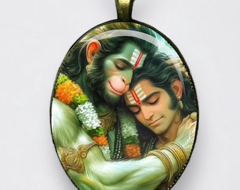 Hanuman with Rama Pendant: Maruti Bajrangabali Necklace Om Yoga