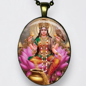 Collana Lakshmi Ciondolo Yoga Lakshmi Meditazione Narayani Padma Sri Lotus Amuleto Dea della Prosperità, Fortuna, Ricchezza, Potere, Bellezza