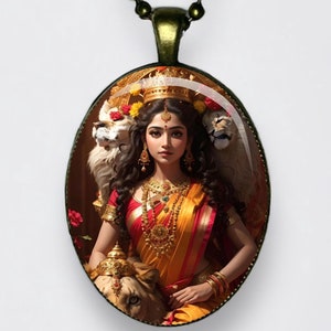 Collana Durga Adi Shakti, Mahishasura Mardini, Ciondolo Bhagavati Meditazione Bhavani Amuleto di loto Dea del potere, della forza e della protezione