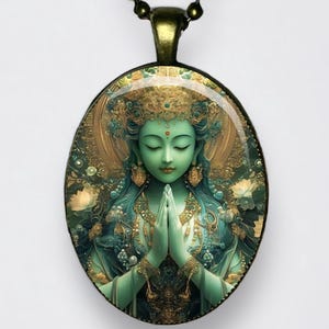 Collana Tara Verde Ārya Tārā Buddha Ciondolo Ohm Buddismo Jetsün Dölma Meditazione Loto Mantra Chakra Dakini Amuleto Yoga Om