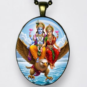 Collana Vishnu Lakshmi e Garuda Ciondolo Narayana Hari Dio Yoga della Preservazione Dio del Tempo Protettore del Bene Dispensatore di Karma