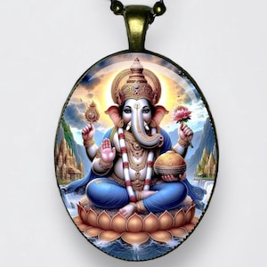 Collana Ganesha Ganapati Vinayaka Ciondolo Om Lambodara Meditazione Lotus Pillaiyar Amuleto Dio supremo, Dio dei nuovi inizi Saggezza e fortuna