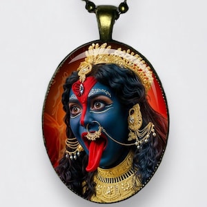 Collana Kali, Ciondolo Kalika, Amuleto Mahakali, Yoga Ohm, Dea Madre del Loto; Dea del Tempo, del Cambiamento, della Creazione, del Potere, della Distruzione e della Morte