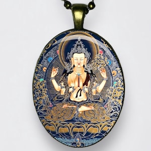 Collana di Avalokiteśvara, ciondolo del Signore del Mondo, Yoga Om Lokeśvara Buddha Cenresi, meditazione, loto, chakra, Kannon, amuleto Gwaneum