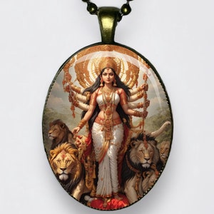 Collana Durga Adi Shakti, Mahishasura Mardini, Ciondolo Bhagavati Meditazione Bhavani Loto Ohm Dea del potere, della forza e della protezione