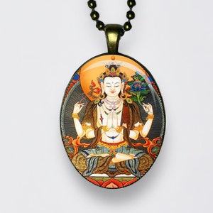 Collana di Avalokiteśvara, ciondolo del Signore del Mondo, Buddha Lokeśvara, Chenrezig, meditazione, loto, Om, Chakra, Kannon, amuleto, Gwaneum, Yoga, Mantra