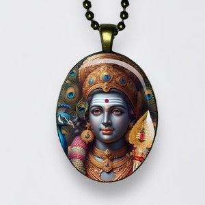 Collana Kartikeya Skanda Subrahmanya Shanmukha Murugan Ciondolo Meditazione Loto Om Amuleto Dio della Vittoria e della Guerra Comandante degli Dei Ohm