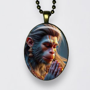 Collana Hanuman Maruti Bajrangabali Anjaneya Ciondolo Meditazione Loto Amuleto Dio della Saggezza, Forza, Coraggio, Devozione e Autodisciplina