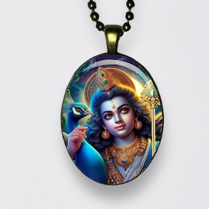 Collana Kartikeya, Skanda Subrahmanya, Shanmukha Murugan, ciondolo, meditazione, loto Om, amuleto, Dio della vittoria e della guerra, comandante degli dei Om