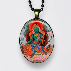 Collana verde Tara Ārya Tārā Ciondolo Buddha Buddismo Jetsün Dölma Meditazione Lotus Chakra Dakini Amuleto Om Mantra Yoga Tara