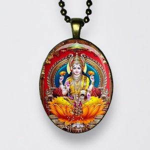 Collana Lakshmi Ciondolo Lakshmi Meditazione Laxmi Narayani, Padma, Sri Lotus Amuleto Dea della Prosperità, Fortuna, Ricchezza, Potere, Bellezza