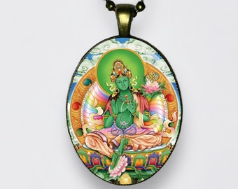 Groene taraketting: boeddhistische meditatiehanger (30 x 40 mm)