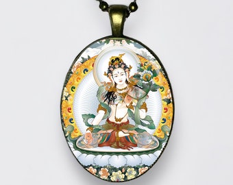 Witte hangerketting tara-boeddha: amulet Tibetaans boeddhisme