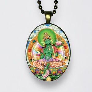 Collana verde Tara Ārya Tārā Ciondolo Buddha Buddismo Jetsün Dölma Meditazione Lotus Chakra Dakini Amuleto Om Mantra Yoga Ārya Tārā Yoga