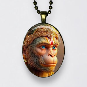 Collana Hanuman Maruti Bajrangabali Anjaneya Ciondolo Meditazione Loto Amuleto Dio della Saggezza, Forza, Coraggio, Devozione e Autodisciplina