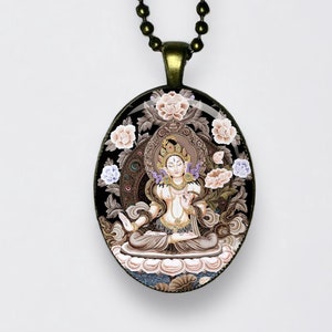 Tara Collana Bianca Ārya Tārā Ciondolo Buddha Buddismo Jetsün Dölma Meditazione Lotus Chakra Dakini Amuleto Lotus Yoga