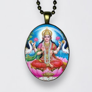 Collana Lakshmi, Ciondolo Lakshmi, Laxmi Yoga Narayani, Padma, Sri Lotus, Amuleto Dea della Prosperità, Fortuna, Ricchezza, Potere, Bellezza Om
