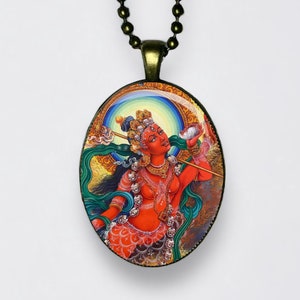 Collana Tara Rossa Ārya Tārā Buddha Pendente Buddismo Jetsün Dölma Meditazione Loto Om Chakra Dakini Amuleto Mantra Ohm Yoga