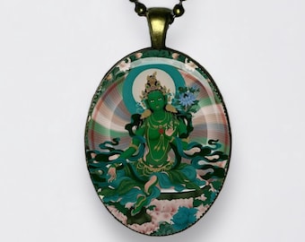 Green Tara Buddha Pendant Necklace: Tibetan Buddhist Amulet