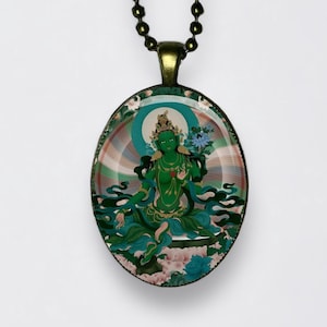 Tara Verde Collana Ārya Tārā Buddha Ciondolo Buddismo Jetsün Dölma Meditazione Lotus Chakra Dakini Amuleto Om Mantra Amuleto Ārya