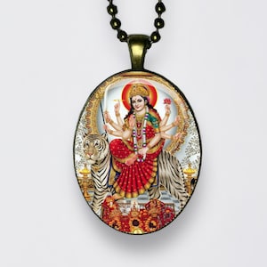 Collana Durga Adi Shakti, Mahishasura Mardini, Ciondolo Bhagavati Meditazione Bhavani Amuleto di loto Dea del potere, della forza e della protezione