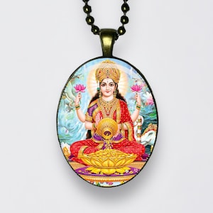 Collana Lakshmi, ciondolo Lakshmi Yoga, meditazione Laxmi Narayani Padma Sri Lotus Om, dea della prosperità, fortuna, ricchezza, potere, bellezza
