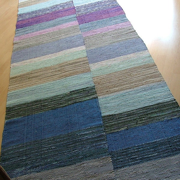 PURPLE BLOCKS -- Hand-woven extra-long purple, blue and gray rug (only one available)