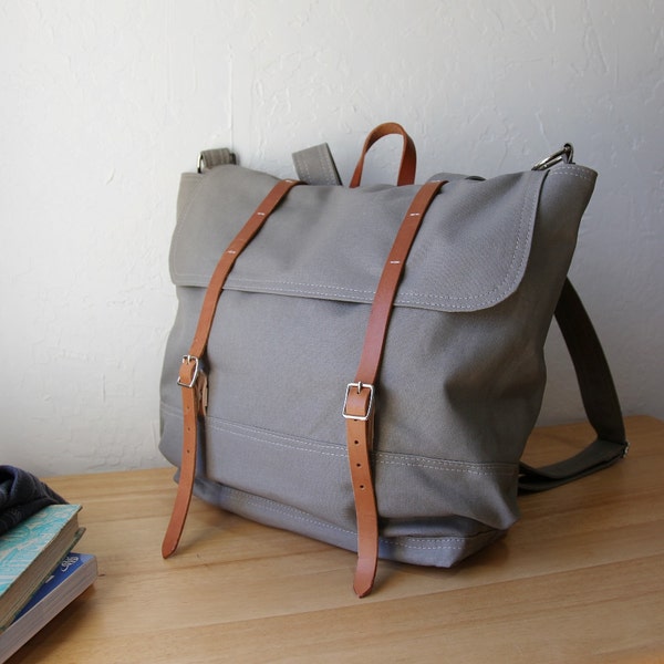 The Rucksack // Backpack in Gray Canvas and Leather