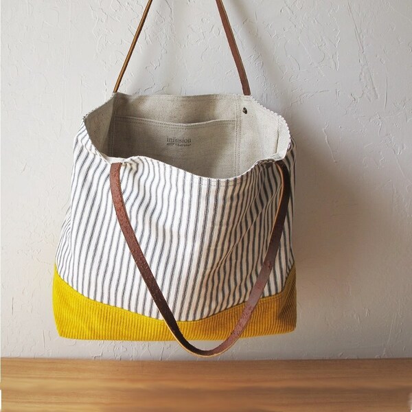 2-Tone Tote in Golden Yellow and Indigo Stripe