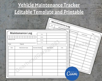Vehicle Maintenance Log Book: Car History Report Template (Canva, Digital Download)