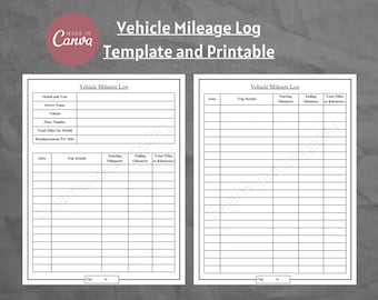 Vehicle Mileage Log Template: Business Mileage Tracker (Canva, Printable)