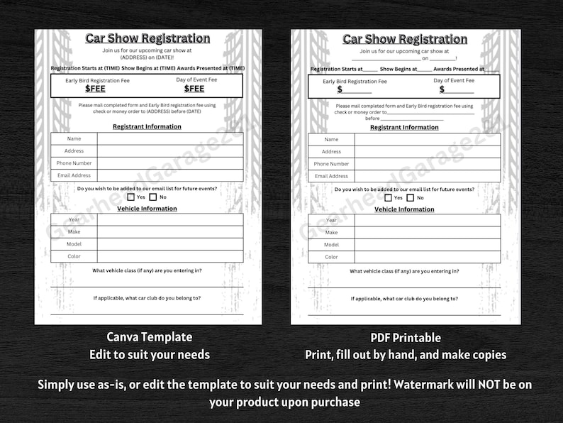 Car Show Template: Entry Form, Awards, Vehicle Registration (canva ...