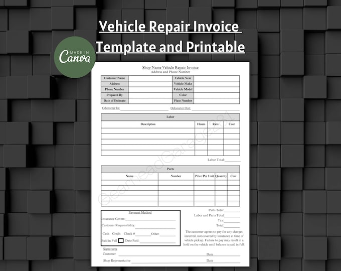 Mechanics Auto Repair Invoice Template, Automotive Service Invoice ...