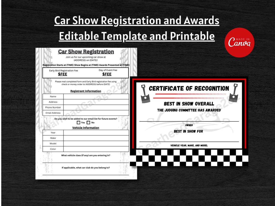 Car Show Template: Entry Form, Awards, Vehicle Registration (canva ...