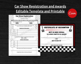Car Show Template: Entry Form, Awards, Vehicle Registration (Canva, Digital Download)