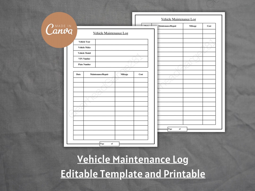 Vehicle Maintenance Log: Car History Report, Canva Template (printable ...