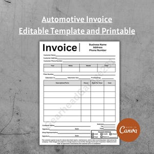 Vehicle repair invoice, auto repair invoice template, car repair invoice, auto repair template, automotive invoice, collision repair