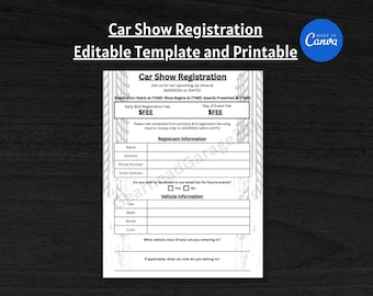 Car Show Entry Form Template: Classic, Exotic, Euro Car Event (Canva, Digital Download)