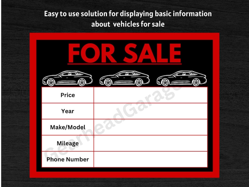 Car for Sign Template | Customizable Vehicle Flyer (digital Download ...