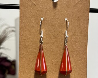 Handcrafted Red Teardrop Dangle Earrings – Elegant Boho Jewelry