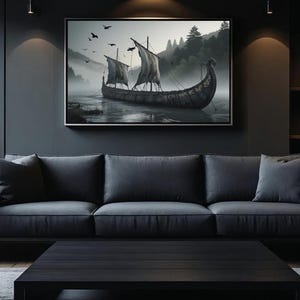 Viking Ship Misty River Digital Print