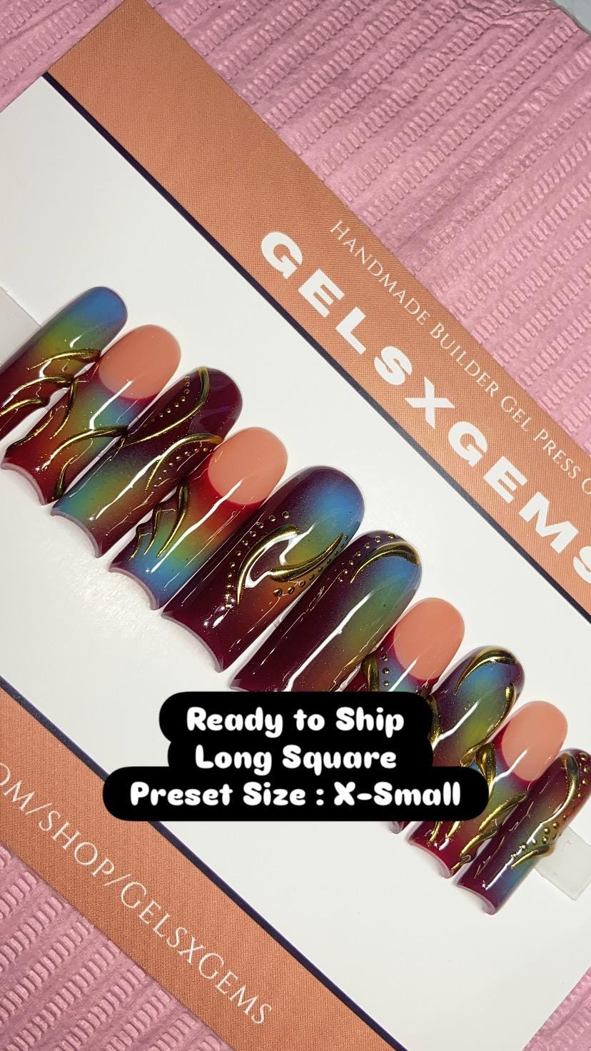 Rainbow Aura Long Square Press On Nails