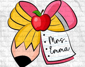 Coquette Teacher Pencil Bow, Preppy Style (Digital Download)