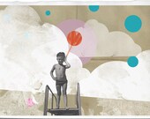 Hey little sailor, Fine Art Collage Illustration Print   8x12 inch,