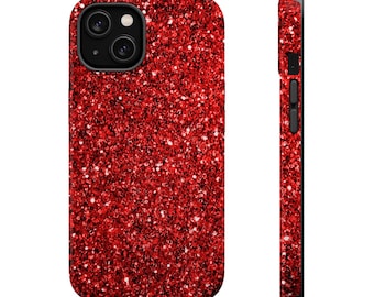 Red Glittery Magnetic Tough Cases, Stylish Phone Protection, Glamorous Gifts for Her, Birthday, Holiday, Sparkly Accessories, Customizable