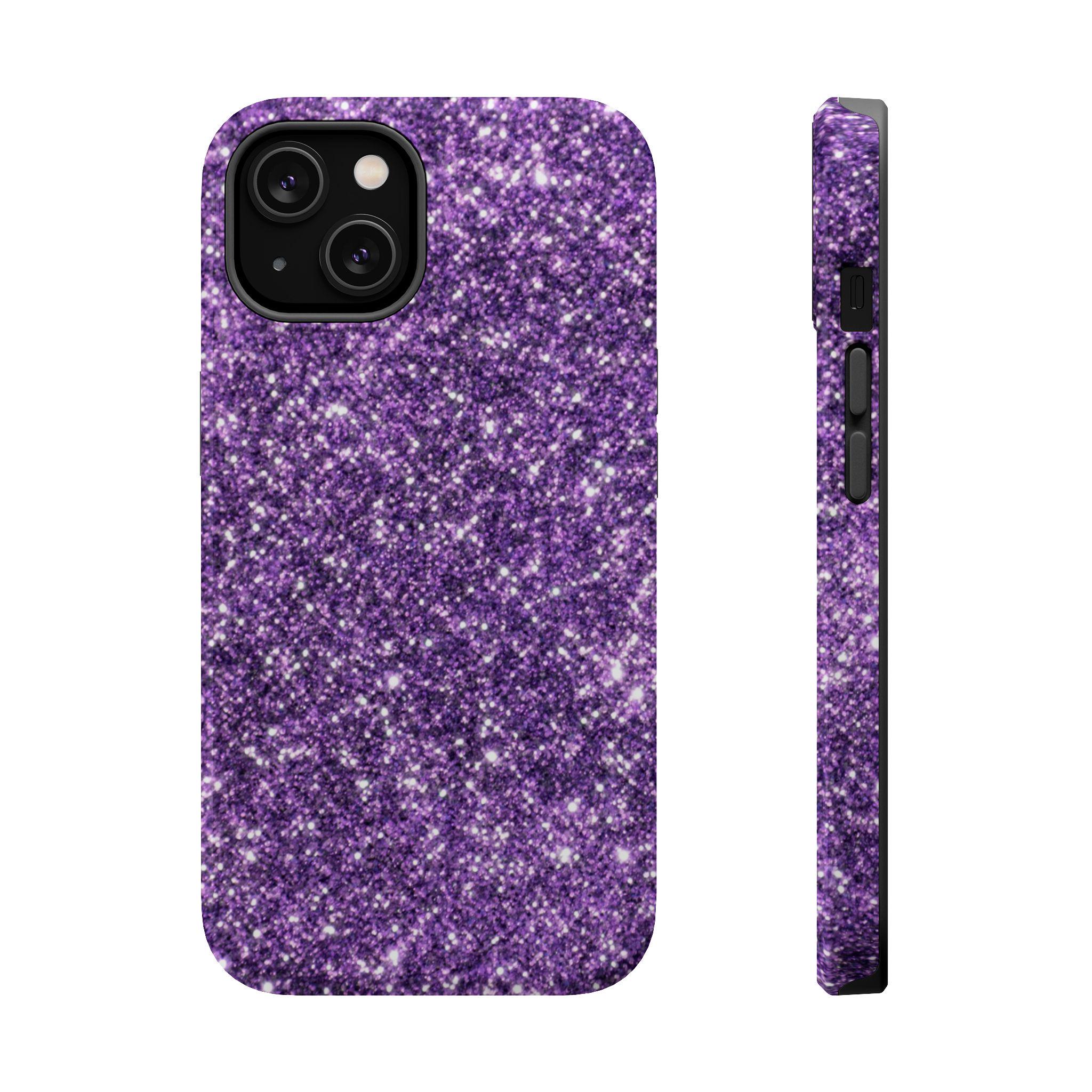 Purple Glitter Phone Case, Stylish Magnetic Tough Cases for iPhone, Unique Gift for Her, Trendy Phone Accessories, Purple Glitter Design